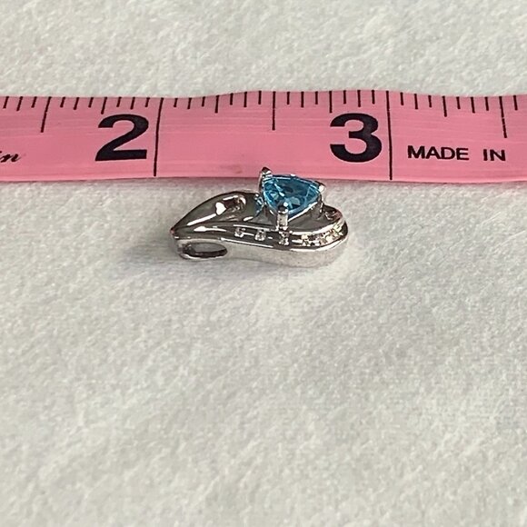 Natural Blue Topaz w/ Diamond Halo Womens Necklace Pendant 925 Sterling Silver - Picture 9 of 12